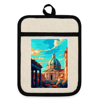 Rome Italy Vintage Travel Poster Souvenir Postcard - Pot holders with rubber back - linen/black  - Front