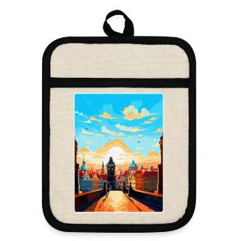 Prag Tschechische Republik Vintage Reiseplakat WPA - Topflappen mit Gummirückseite - Leinen/Schwarz  - Vorne
