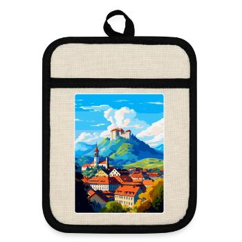 Ljubljana Slovénie Affiche de voyage vintage souvenir - Maniques avec dos en caoutchouc - lin/noir  - Devant