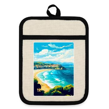 San Sebastian Spanien Vintage Reiseplakat Souvenir - Topflappen mit Gummirückseite - Leinen/Schwarz  - Vorne