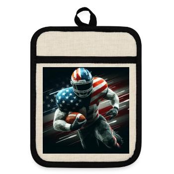 Patriotischer American Football - Topflappen mit Gummirückseite - Leinen/Schwarz  - Vorne