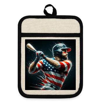 American Baseball Stylish Fan Design - Pot holders with rubber back - linen/black  - Front