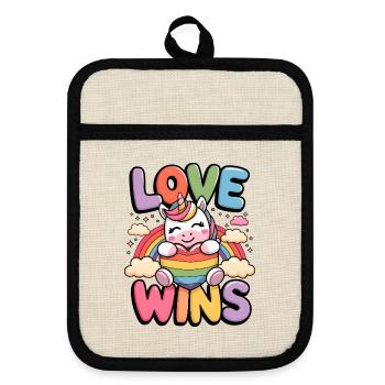 Liebe gewinnt - Topflappen mit Gummirückseite - Leinen/Schwarz  - Vorne