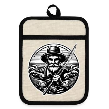 Angler Logo - Pot holders with rubber back - linen/black  - Front