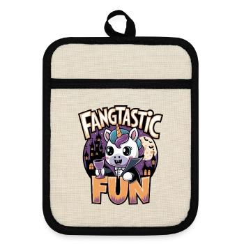 Fangtastischer Spaß - Topflappen mit Gummirückseite - Leinen/Schwarz  - Vorne