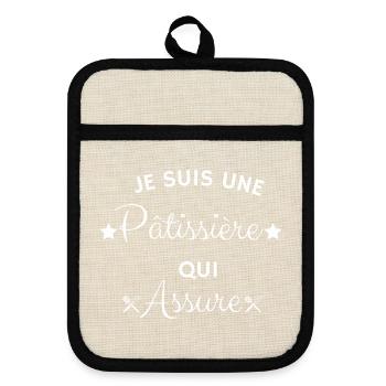 Je suis une pâtissière qui assure - Maniques avec dos en caoutchouc - lin/noir  - Devant