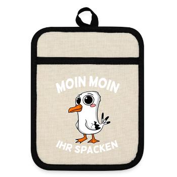 Freche Möwe Moin Moin Ihr Spacken Nordsee Ostsee - Topflappen mit Gummirückseite - Leinen/Schwarz  - Vorne