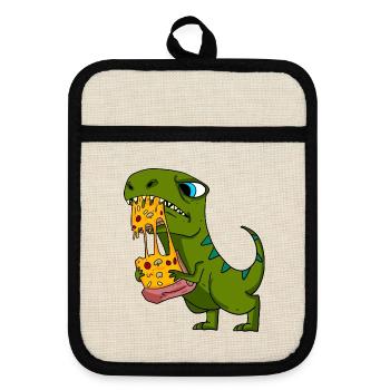 Dino Dinosaurier Pizza Fast Food Essen Geschenk - Topflappen mit Gummirückseite - Leinen/Schwarz  - Vorne