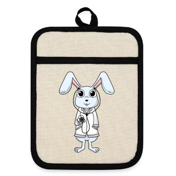 Hase Doktor Arzt Krankenschwester Tierarzt - Topflappen mit Gummirückseite - Leinen/Schwarz  - Vorne
