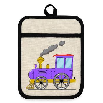 Children's train railway purple - Pot holders with rubber back - linen/black  - Front