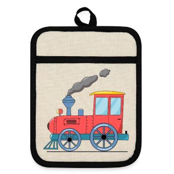 Children's train railway pink - Pot holders with rubber back - linen/black  - Front