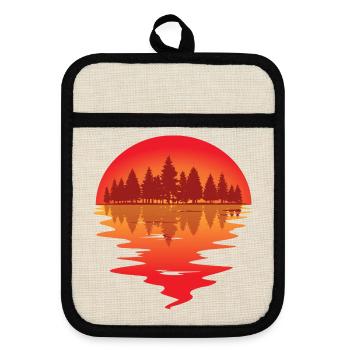 Sonnenuntergang am Waldsee - Topflappen mit Gummirückseite - Leinen/Schwarz  - Vorne