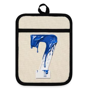NR. 7 NUMMER 7 BLAU WEIß 7. GEBURTSTAG - Topflappen mit Gummirückseite - Leinen/Schwarz  - Vorne
