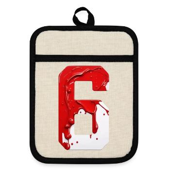NO. 6 NUMBER 6 RED WHITE 6TH BIRTHDAY - Pot holders with rubber back - linen/black  - Front