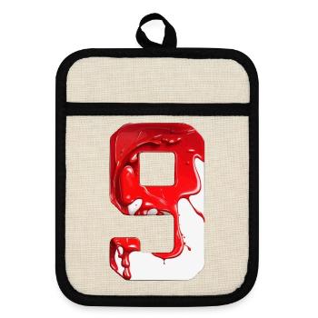 NR. 9 NUMMER 9 ROT WEIß 9. GEBURTSTAG - Topflappen mit Gummirückseite - Leinen/Schwarz  - Vorne