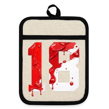 NO. 18 NUMBER 18 RED WHITE 18TH BIRTHDAY - Pot holders with rubber back - linen/black  - Front