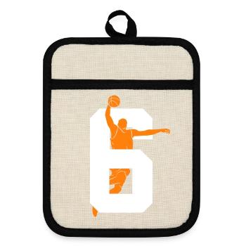 NUMBER 6 BASKETBALL 6TH BIRTHDAY - Pot holders with rubber back - linen/black  - Front