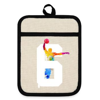 NUMBER 6 BASKETBALL 6TH BIRTHDAY - Pot holders with rubber back - linen/black  - Front