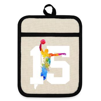 NUMBER 15 BASKETBALL 15TH BIRTHDAY - Pot holders with rubber back - linen/black  - Front