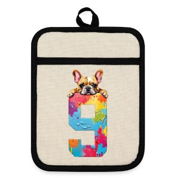 DOG 9 YEARS FRENCH BULLDOG 9TH BIRTHDAY - Pot holders with rubber back - linen/black  - Front