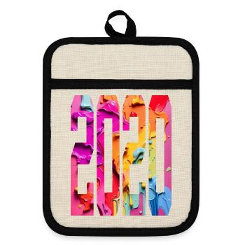 COLORFUL 6TH BIRTHDAY 2020 - Pot holders with rubber back - linen/black  - Front