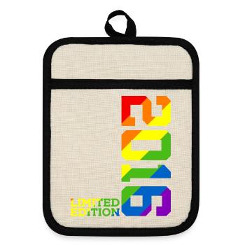 LGBTQ 2016 REGENBOGEN QUEER 9. GEBURTSTAG PRIDE - Topflappen mit Gummirückseite - Leinen/Schwarz  - Vorne
