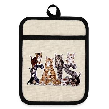 Chatons en lettres : collage adorable - Maniques avec dos en caoutchouc - lin/noir  - Devant