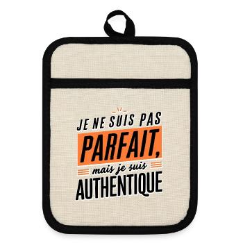 Je ne suis pas parfait mais authentique - Maniques avec dos en caoutchouc - lin/noir  - Devant