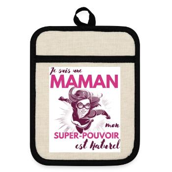 Maman Super-Héroïne : Votre Pouvoir Naturel - Maniques avec dos en caoutchouc - lin/noir  - Devant