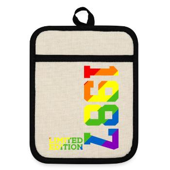 LGBTQ 1987 REGENBOGEN QUEER 39. GEBURTSTAG PRIDE - Topflappen mit Gummirückseite - Leinen/Schwarz  - Vorne