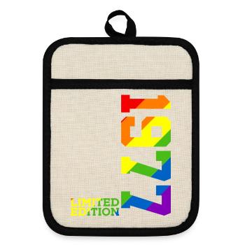 LGBTQ 1977 REGENBOGEN QUEER 49. GEBURTSTAG PRIDE - Topflappen mit Gummirückseite - Leinen/Schwarz  - Vorne