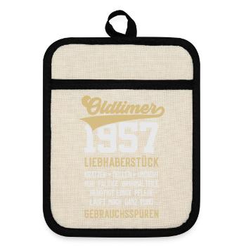 69. GEBURTSTAG OLDTIMER 1957 - Topflappen mit Gummirückseite - Leinen/Schwarz  - Vorne