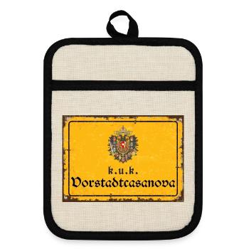 Vintage Österreich k.u.k. Vorstadtcasanova - Topflappen mit Gummirückseite - Leinen/Schwarz  - Vorne