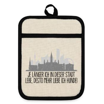 je länger ich in Wien lebe, desto mehr liebe Hunde - Topflappen mit Gummirückseite - Leinen/Schwarz  - Vorne