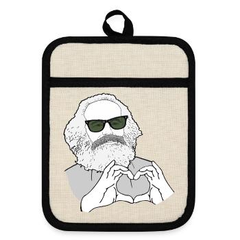 Karl Marx Hände bilden ein Herz Marxisten - Topflappen mit Gummirückseite - Leinen/Schwarz  - Vorne