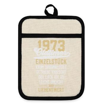 LUSTIG 53. GEBURTSTAG OLDTIMER 1973 EINZELSTÜCK - Topflappen mit Gummirückseite - Leinen/Schwarz  - Vorne