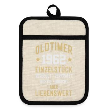 LUSTIG 64. GEBURTSTAG OLDTIMER 1962 EINZELSTÜCK - Topflappen mit Gummirückseite - Leinen/Schwarz  - Vorne