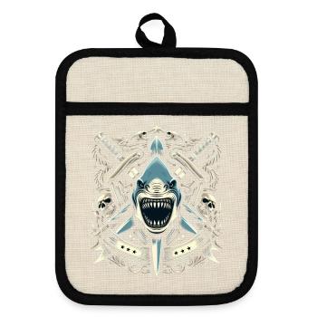 Evil Shark Logo - Pot holders with rubber back - linen/black  - Front