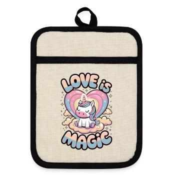 Love Is Magic - Pot holders with rubber back - linen/black  - Front