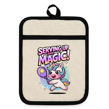 Serving Up Some Magic! - Pot holders with rubber back - linen/black  - Front