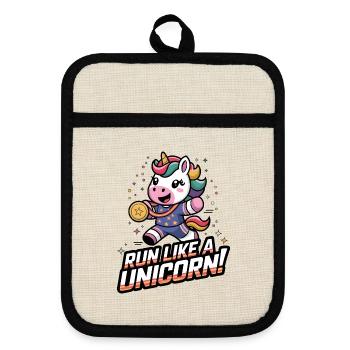 Renne wie ein Einhorn! - Topflappen mit Gummirückseite - Leinen/Schwarz  - Vorne