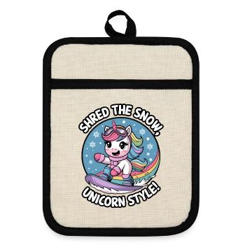 Shredde den Schnee im Unicorn-Stil! - Topflappen mit Gummirückseite - Leinen/Schwarz  - Vorne