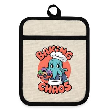 Baking Chaos - Pot holders with rubber back - linen/black  - Front