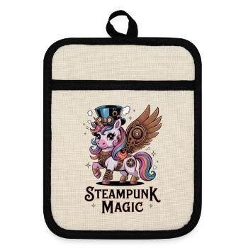 Steampunk Magic - Pot holders with rubber back - linen/black  - Front