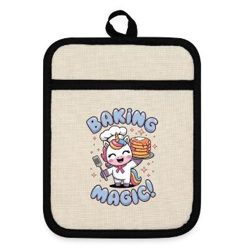 Baking Magic! - Pot holders with rubber back - linen/black  - Front