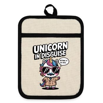 Unverkleidetes Einhorn - Topflappen mit Gummirückseite - Leinen/Schwarz  - Vorne