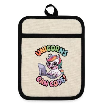 Unicorns Can Code! - Pot holders with rubber back - linen/black  - Front