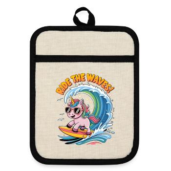 Ride The Waves! - Pot holders with rubber back - linen/black  - Front