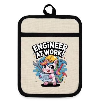 Engineer At Work! - Pot holders with rubber back - linen/black  - Front