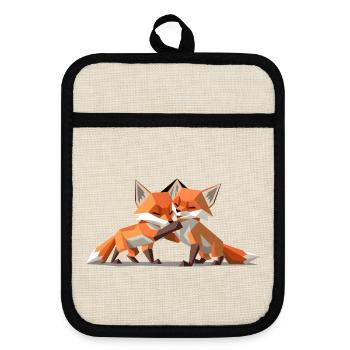 Low-poly Fox Cubs - Topflappen mit Gummirückseite - Leinen/Schwarz  - Vorne